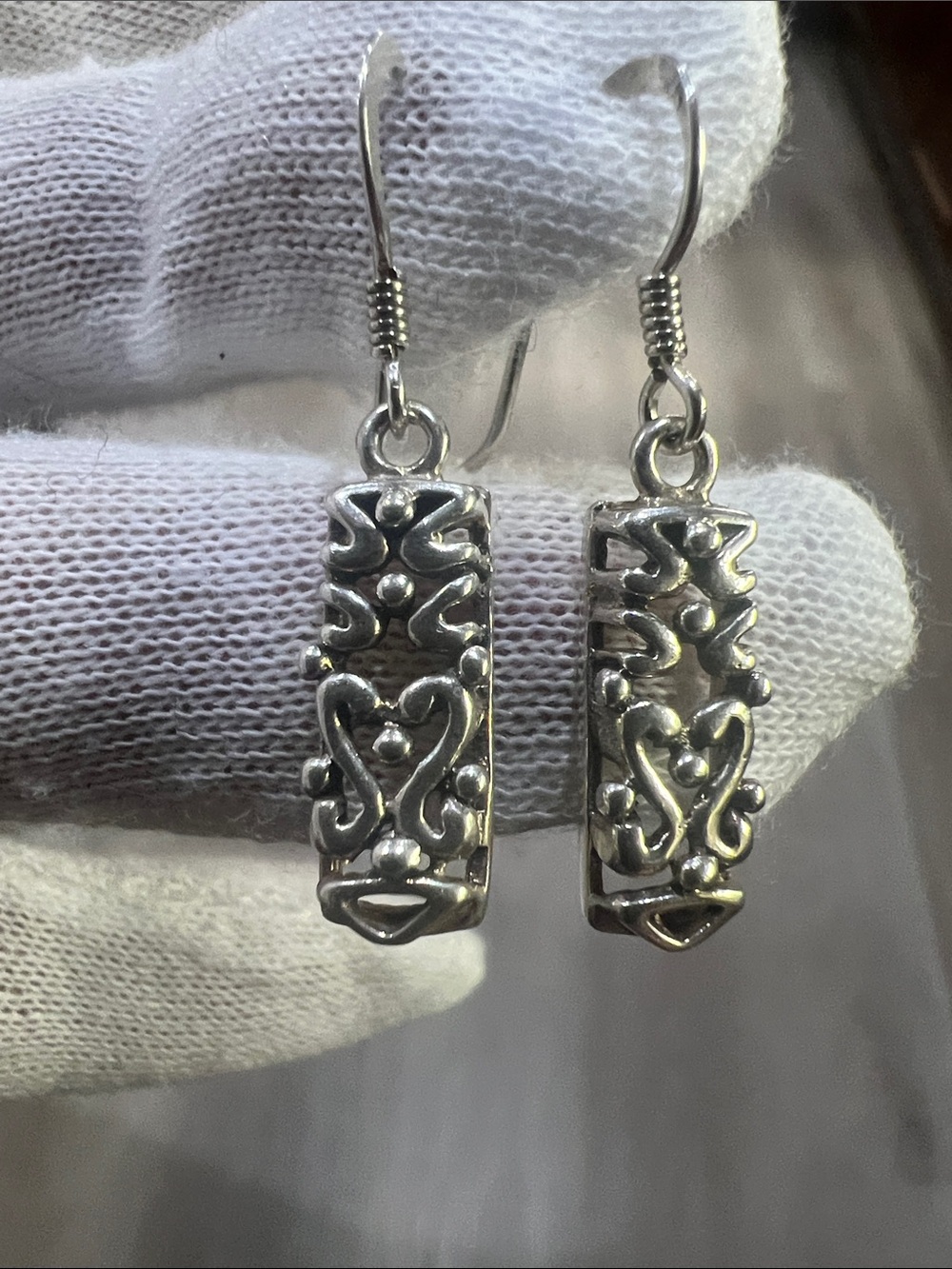 Sterling Silver Filigree Drop Earrings - Silver